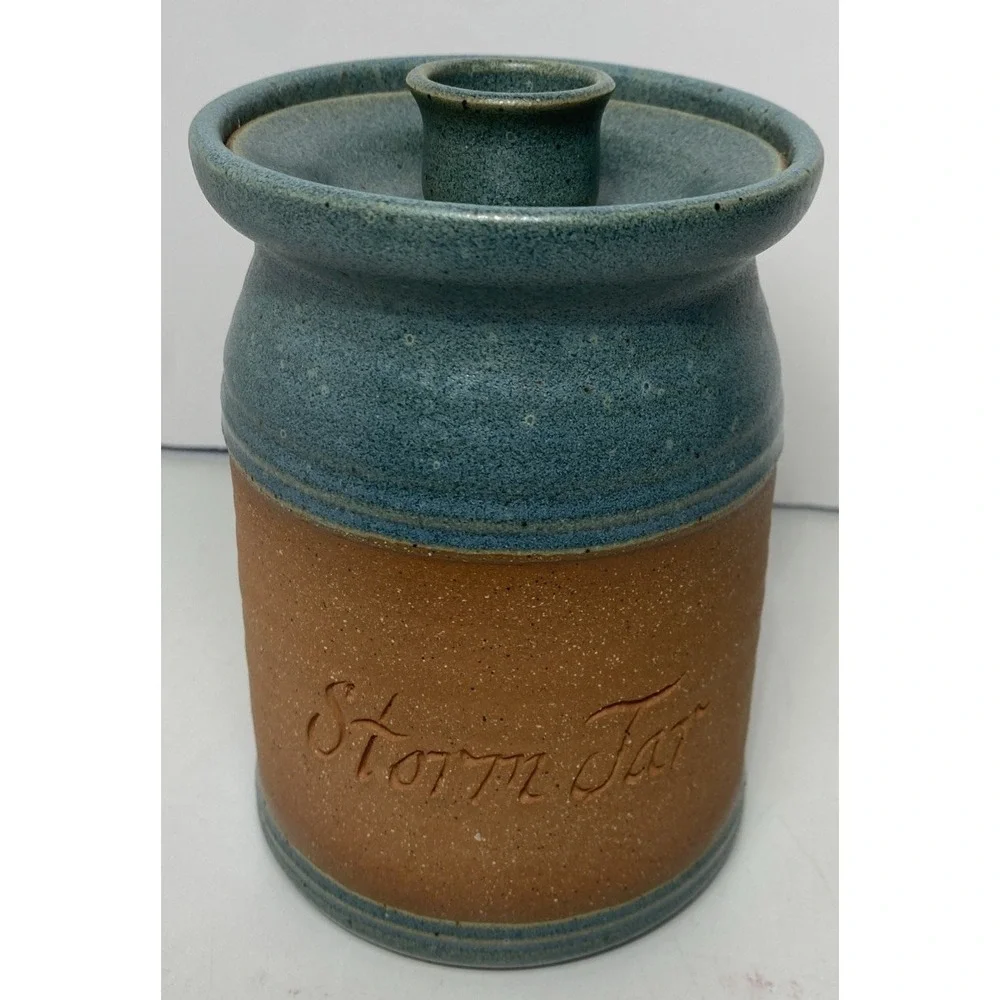 Handmade Stoneware Quote Jar Candle Storm Design Made in USA 6.5x4 Stamped